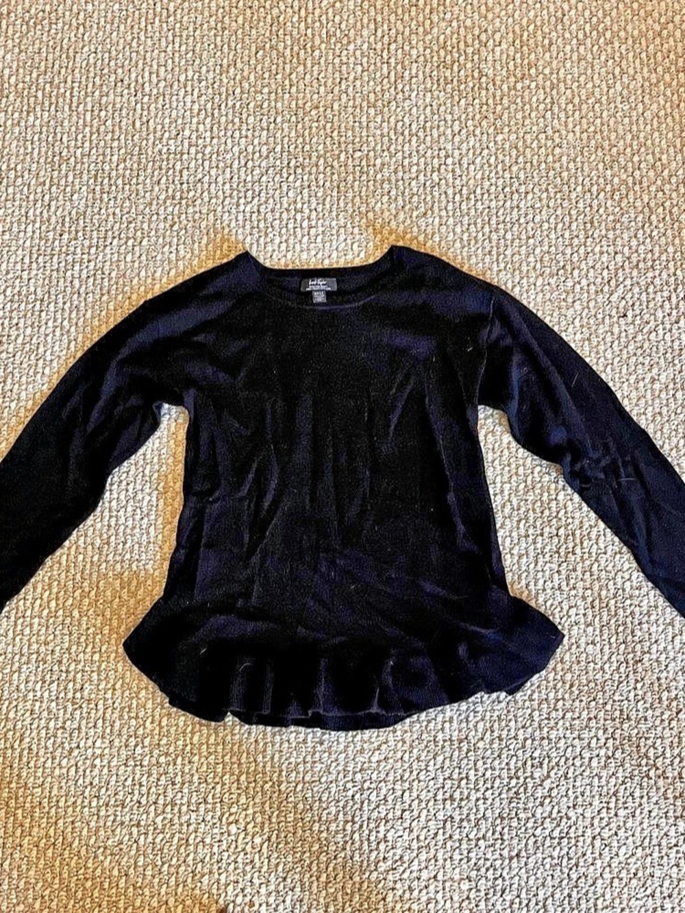 Lord & Taylor Extra Fine Merino Wool Peplum Ruffle Trim Sweater Black Medium